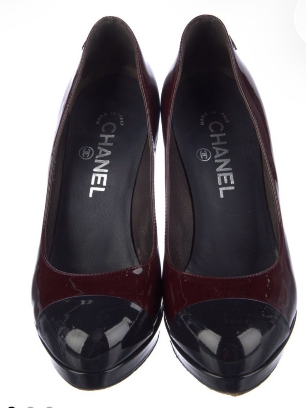 Chanel 2008 Interlocking CC Burgundy Patent Leather Pumps IT 37 US 7 - Picture 1 of 8